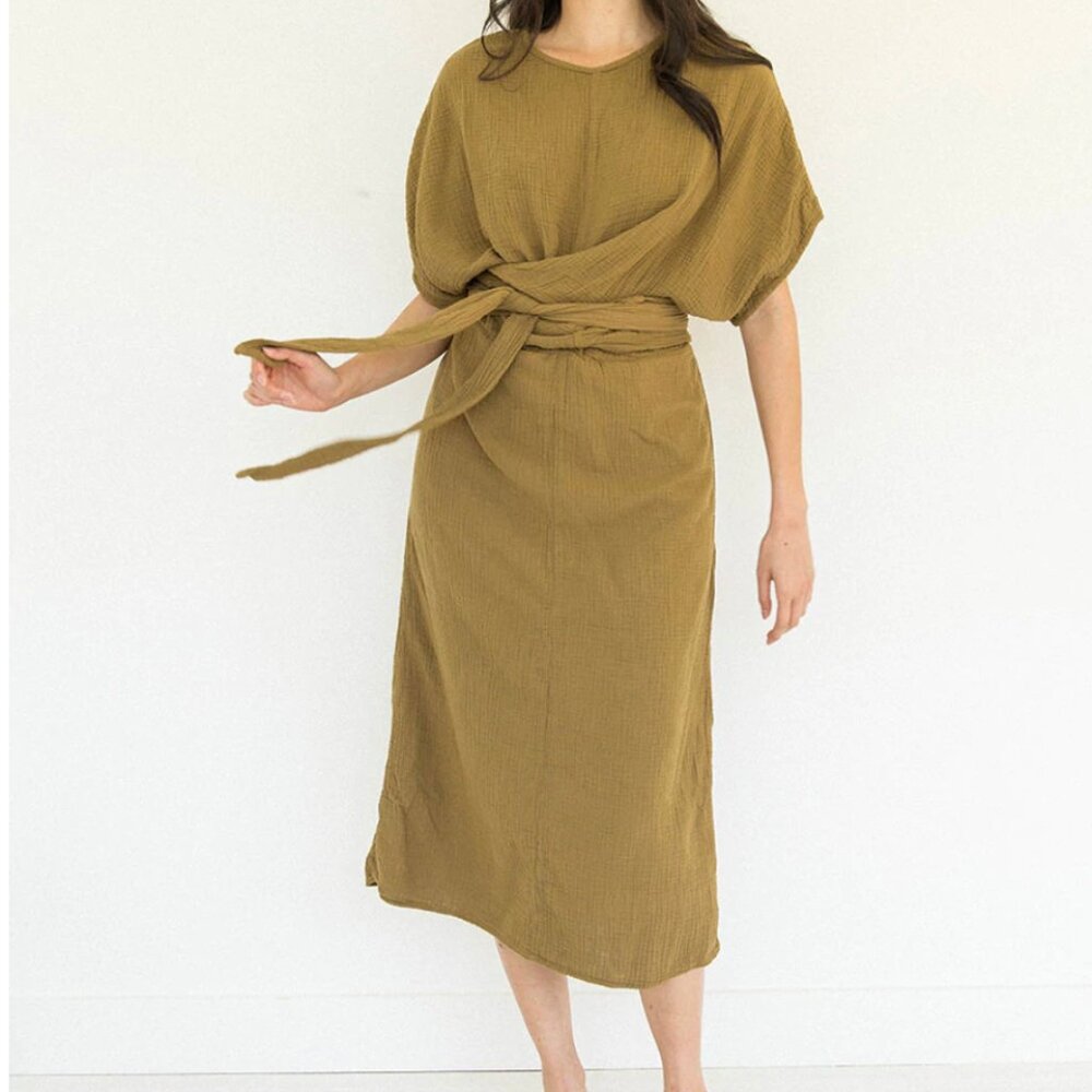 Suunday Gauze Dolman Dress in Tapenade